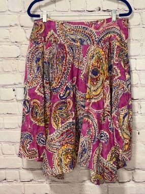 LAUREN RALPH LAUREN COTTON BOHO PAISLEY SKIRT SIZE L PIRATE PRINCESS ROMANTIC